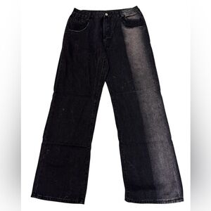 Wide Leg Distressed Striped Black Denim Pants NWOT